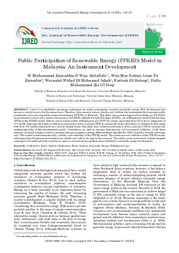 (PDF) Public Participation of Renewable Energy (PPRED) Model in ...