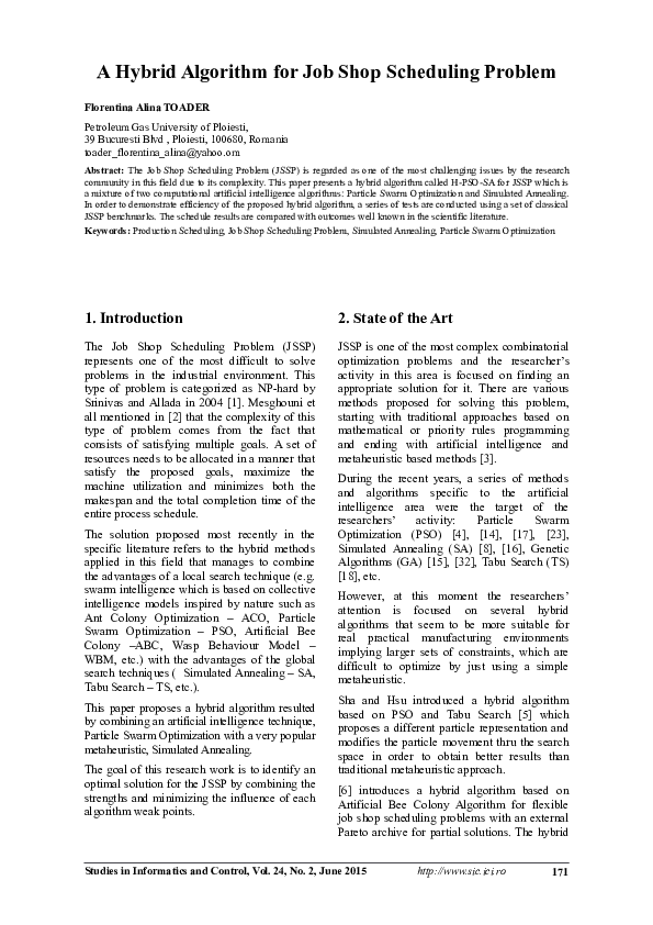 (PDF) Hybrid algorithm for job-shop scheduling problem