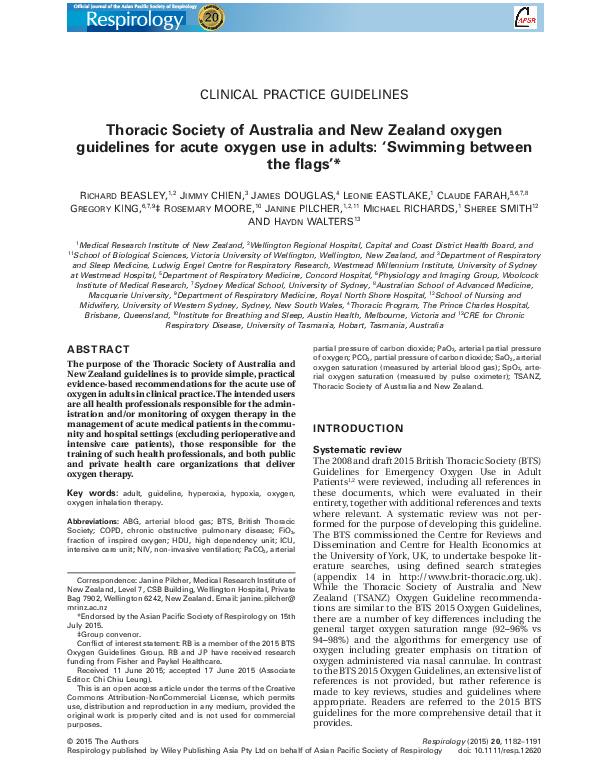 (PDF) Thoracic Society of Australia and New Zealand oxygen guidelines