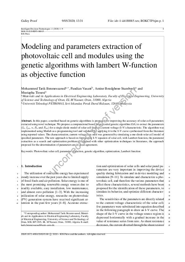 (PDF) Modeling and parameters extraction of photovoltaic cell and ...