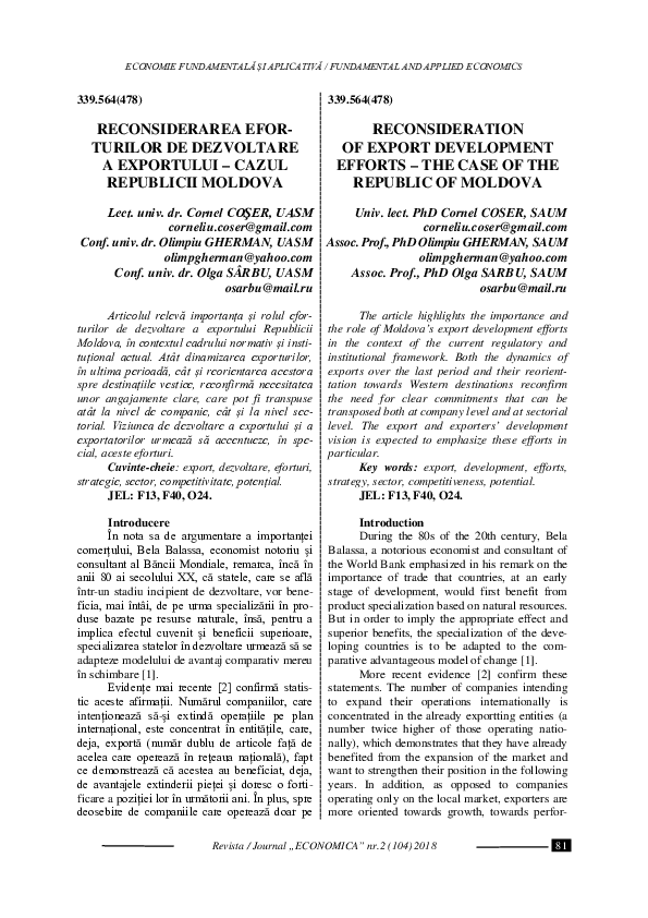 (PDF) Reconsideration of Export Development Efforts – the Case of the ...
