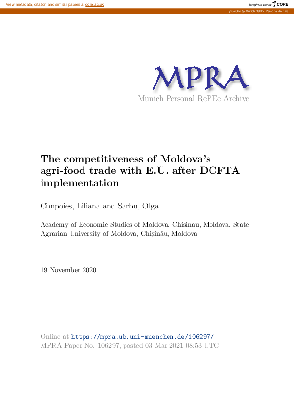 (PDF) The competitiveness of Moldova’s agri-food trade with E.U. after ...