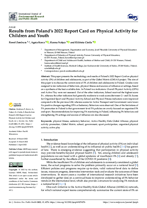 (PDF) Results from Poland’s 2022 Report Card on Physical Activity for ...