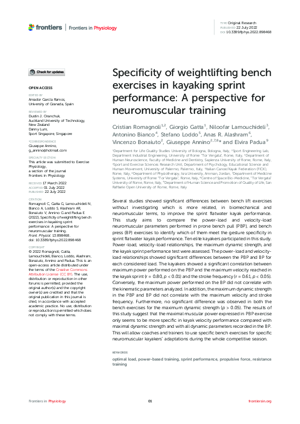 (PDF) Specificity of weightlifting bench exercises in kayaking sprint ...