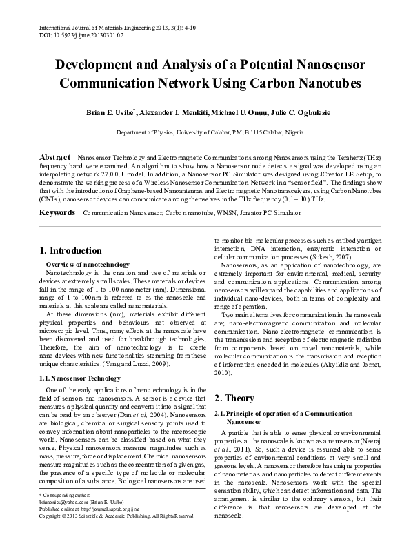 (PDF) Development and Analysis of a Potential Nanosensor Communication