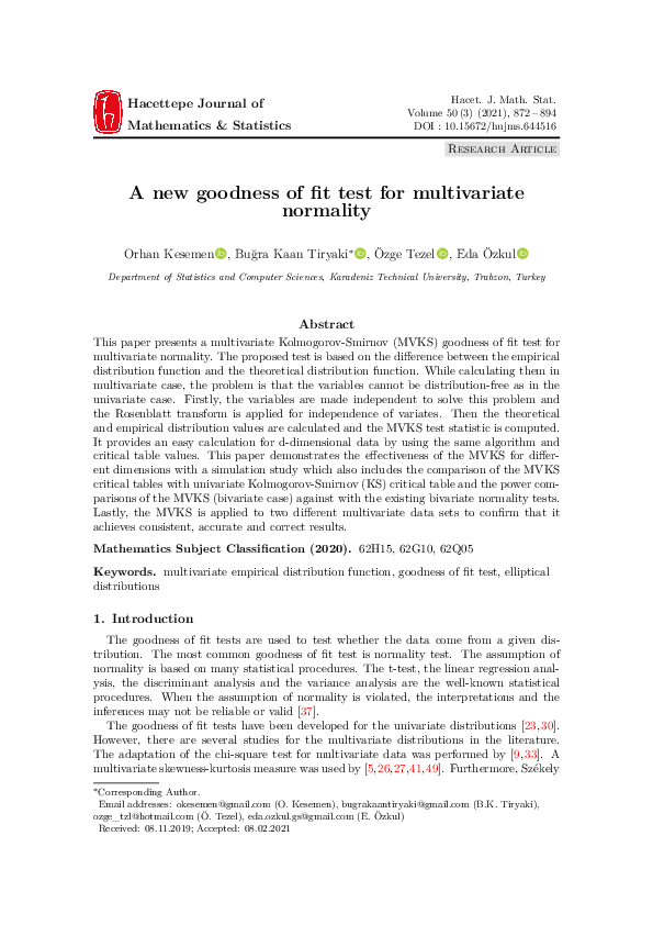 (PDF) A new goodness of fit test for multivariate normality
