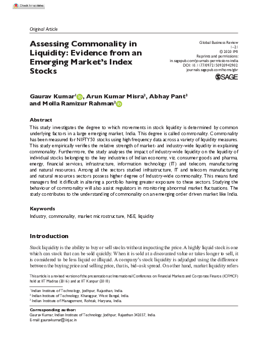 (PDF) Assessing Commonality in Liquidity: Evidence from an Emerging ...