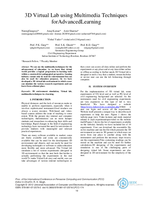 (PDF) 3D Virtual Lab using Multimedia Techniques for Advanced Learning