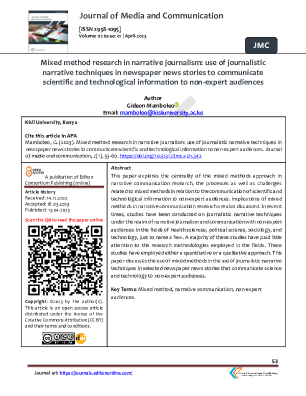 (PDF) Mixed method research in narrative journalism: use of ...