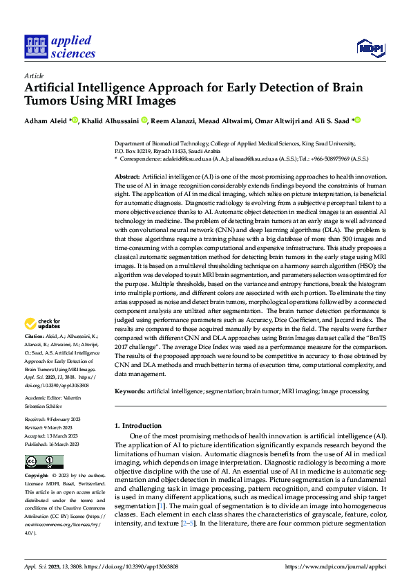 (PDF) Artificial Intelligence Approach for Early Detection of Brain ...