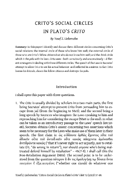 (PDF) Crito's Social Circles in Plato's Crito C&M72 (2023)
