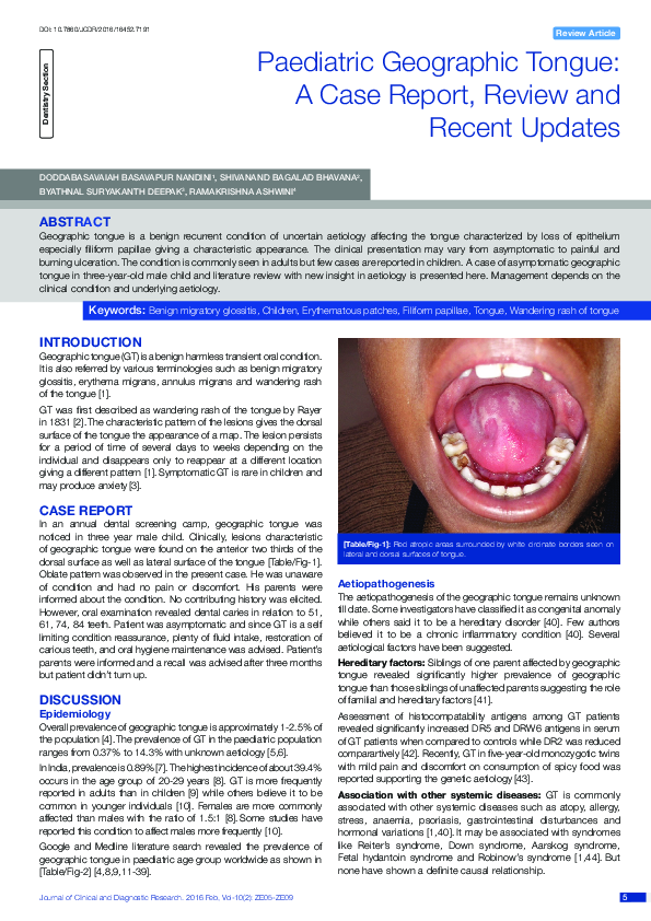 (PDF) Paediatric Geographic Tongue: A Case Report, Review and Recent ...