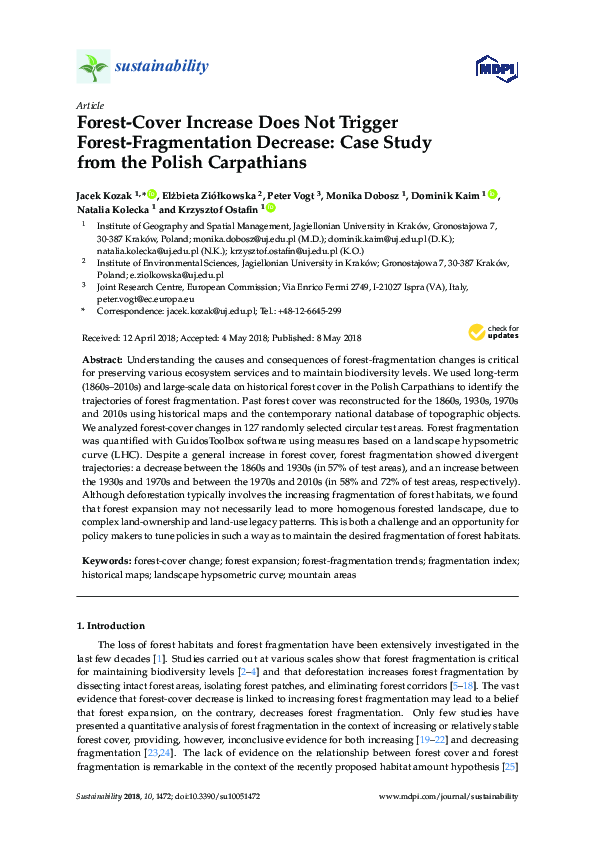 (PDF) Forest-Cover Increase Does Not Trigger Forest-Fragmentation ...