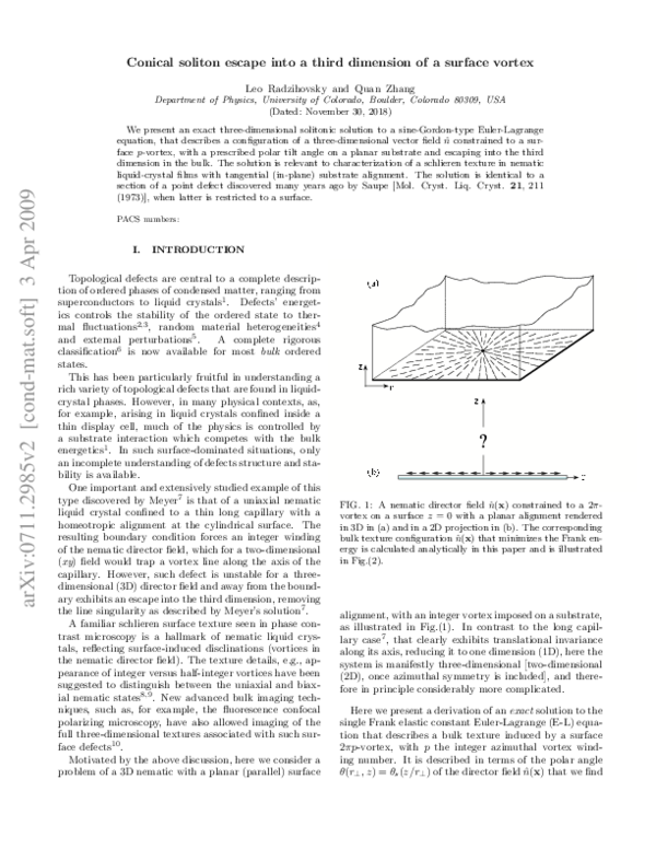 (PDF) Conical soliton escape into a third dimension of a surface vortex