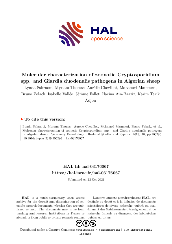 (PDF) Molecular characterization of zoonotic Cryptosporidium spp. and ...