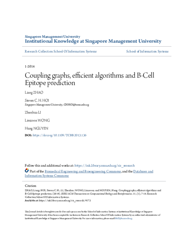 (PDF) Coupling Graphs, Efficient Algorithms and B-cell Epitope Prediction