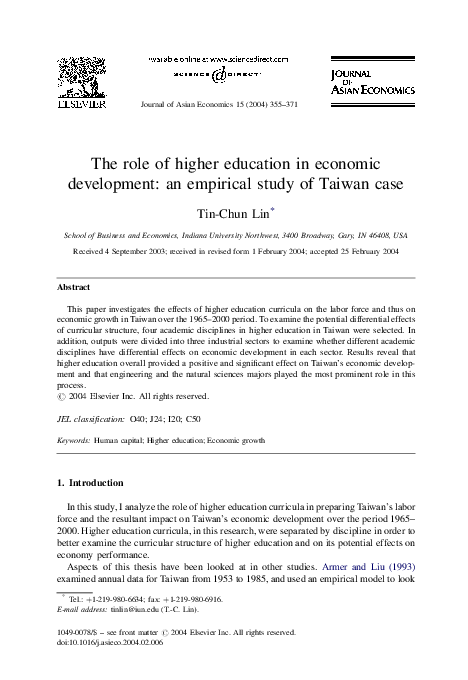 (PDF) The role of higher education in economic development: an ...