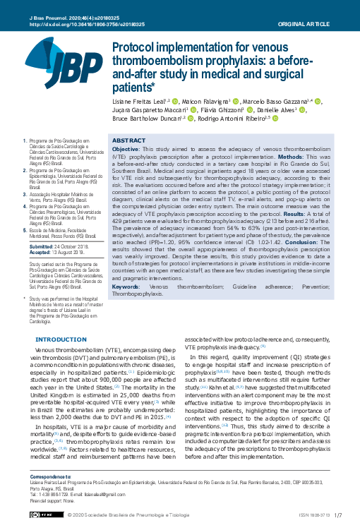 (PDF) Protocol implementation for venous thromboembolism prophylaxis: a ...