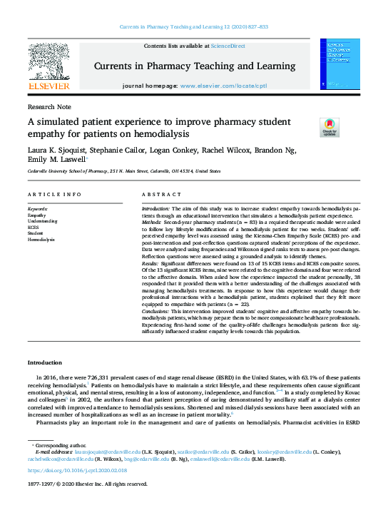 (PDF) A simulated patient experience to improve pharmacy student ...