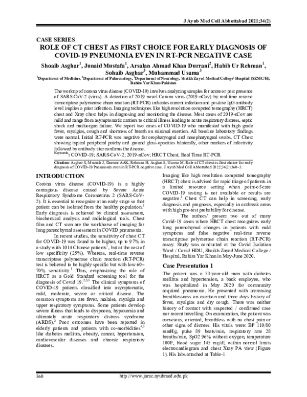 (PDF) Role of CT Chest as First Choice for Early Diagnosis of COVID-19 ...