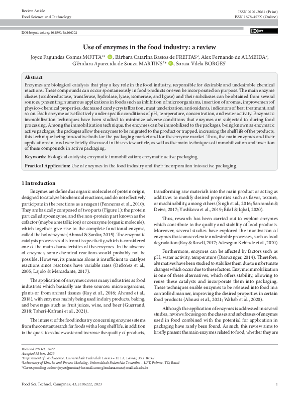 (PDF) Use of enzymes in the food industry a review Alex Fernando de