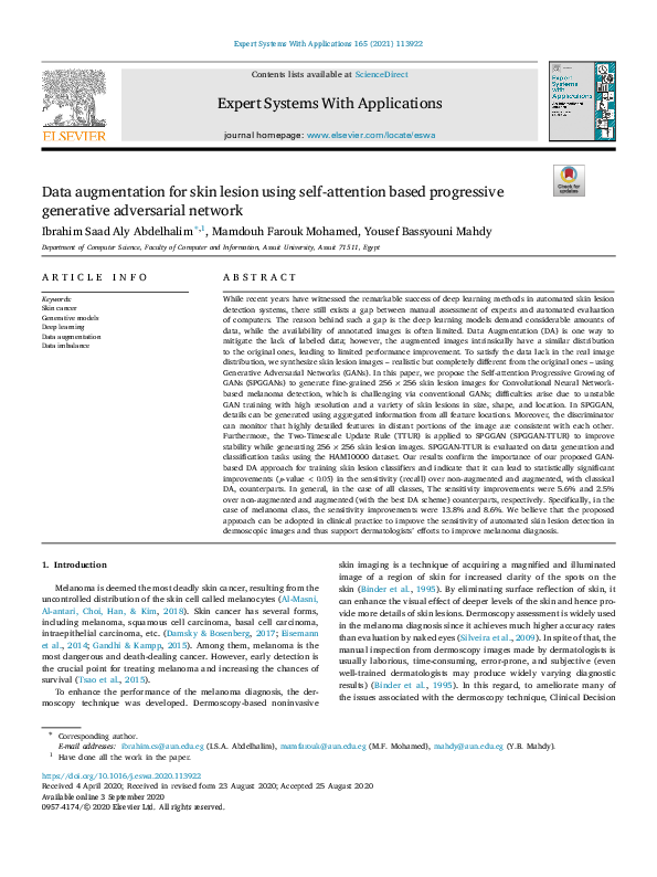 (PDF) Data augmentation for skin lesion using self-attention based ...