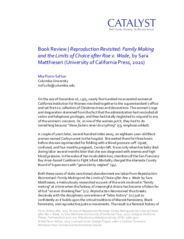 (PDF) Book Review | Reproduction Reconceived: Family Making and the ...