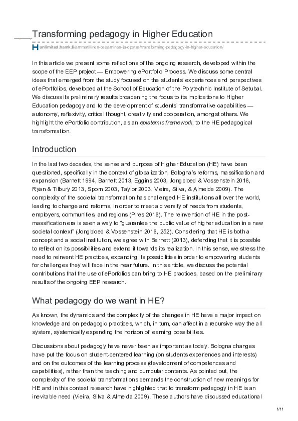 (PDF) Transforming pedagogy in higher education