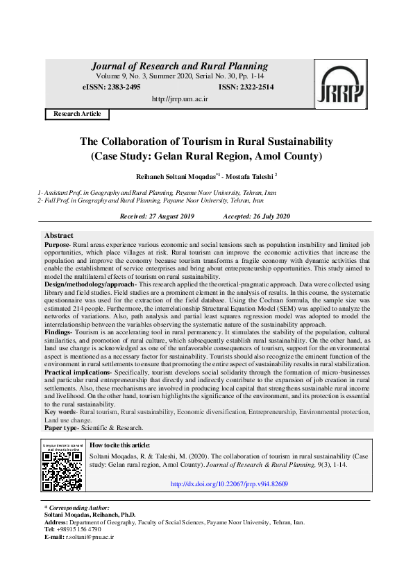 (PDF) The Collaboration of Tourism in Rural Sustainability (Case Study ...