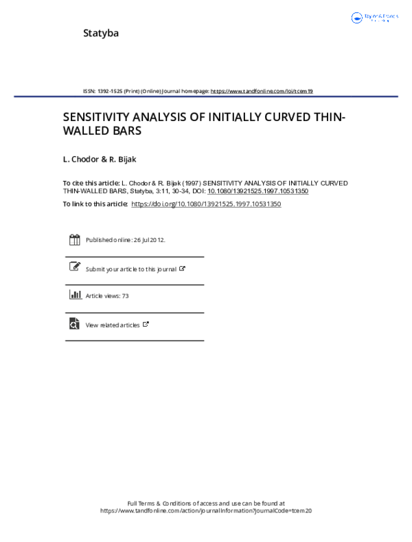 (PDF) Sensitivity Analysis of Initially Curved Thin-Walled Bars