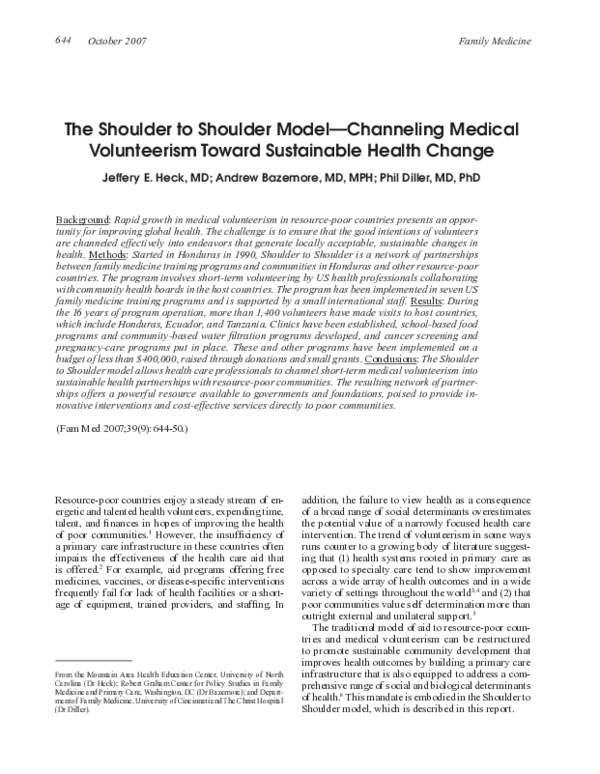 (PDF) The shoulder to shoulder model-channeling medical volunteerism ...