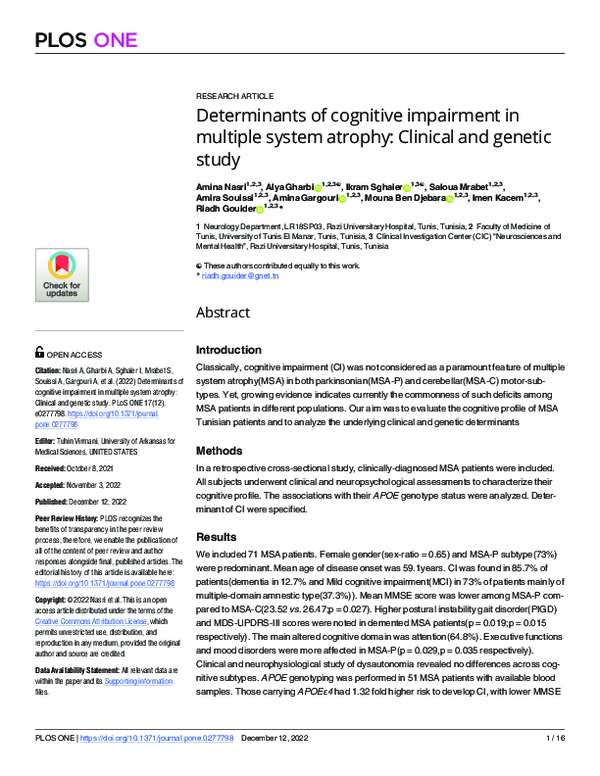 (PDF) Determinants of cognitive impairment in multiple system atrophy ...