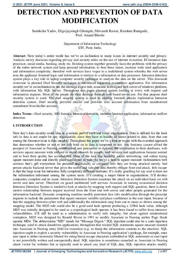 (PDF) Detection and Prevention of Data Modification