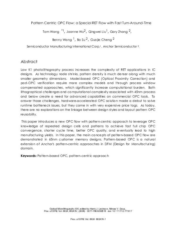 (PDF) Pattern centric OPC flow: a special RET flow with fast turn ...