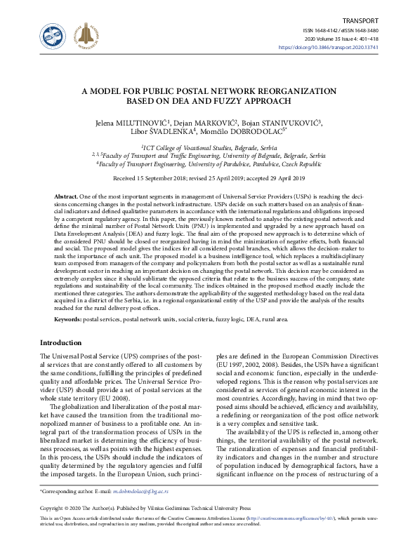 (PDF) A Model for Public Postal Network Reorganization Based on Dea and ...
