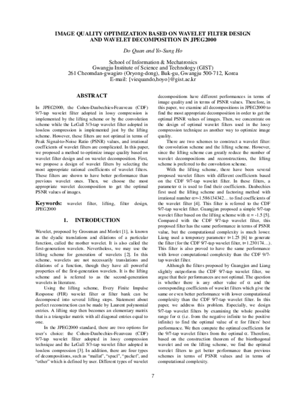 (PDF) Image Quality Optimization Based on Wavelet Filter Design and ...
