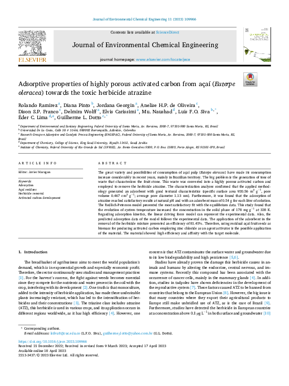 (PDF) Adsorptive properties of highly porous activated carbon from açaí ...