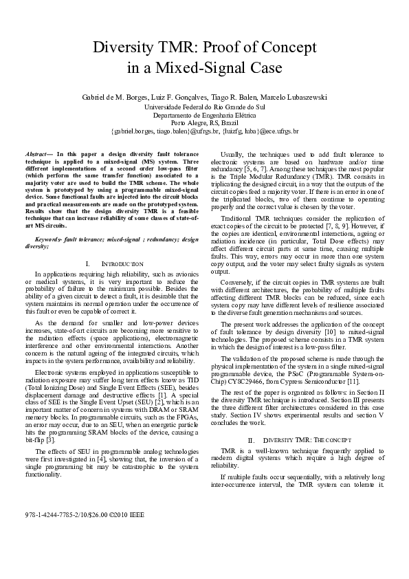(PDF) Diversity TMR: Proof of concept in a mixed-signal case