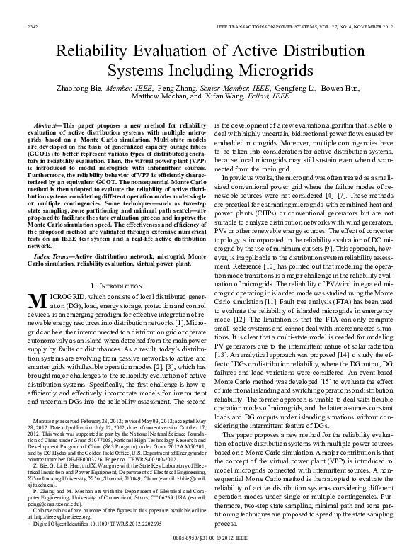(PDF) Reliability Evaluation of Active Distribution Systems Including ...