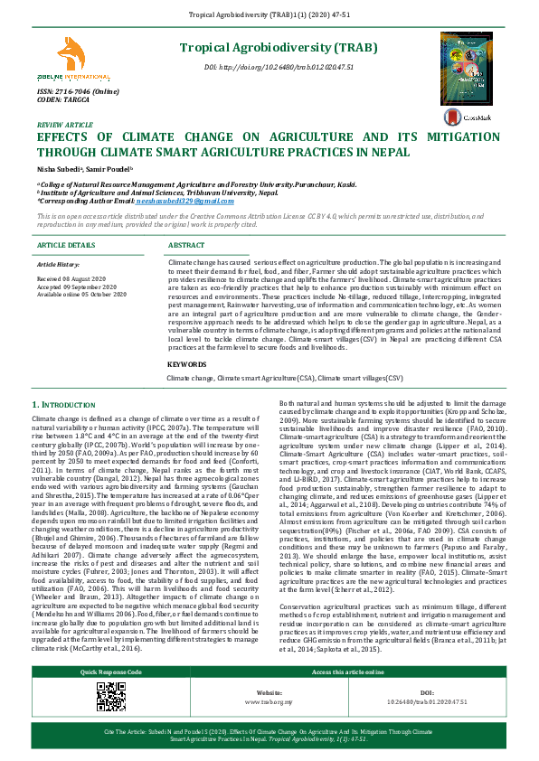 (PDF) Effects of Climate Change on Agriculture and Its Mitigation ...