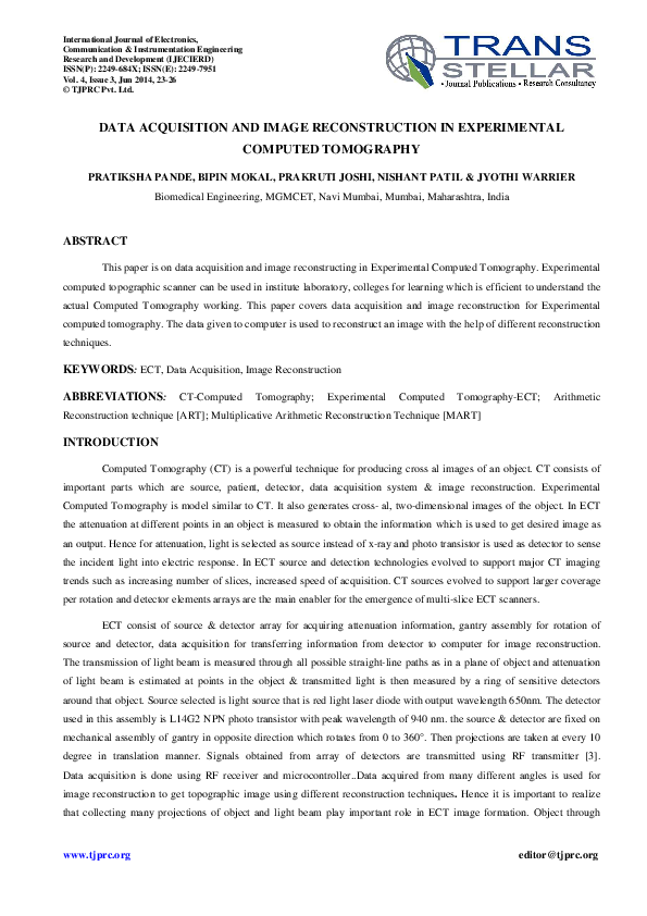 (PDF) Data Acquisition and Image Reconstruction in Experimental ...