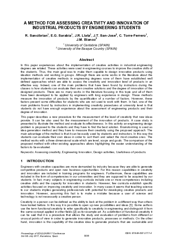 (PDF) A Method for Assessing Creativity and Innovation of Industrial ...
