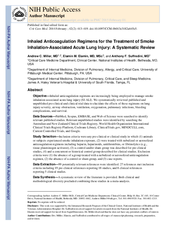 (PDF) Inhaled Anticoagulation Regimens for the Treatment of Smoke ...