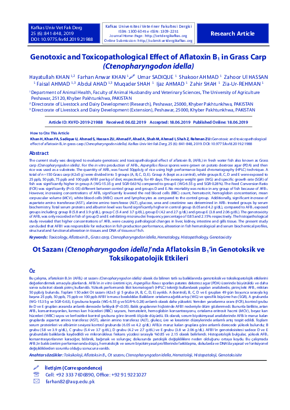 (PDF) Genotoxic and Toxicopathological Effect of Aflatoxin B 1 in Grass ...