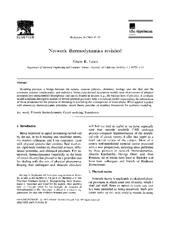 (PDF) Network thermodynamics revisited