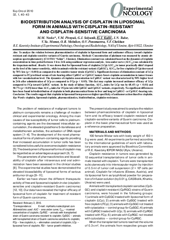 (PDF) Biodistribution analysis of cisplatin in liposomal form in ...