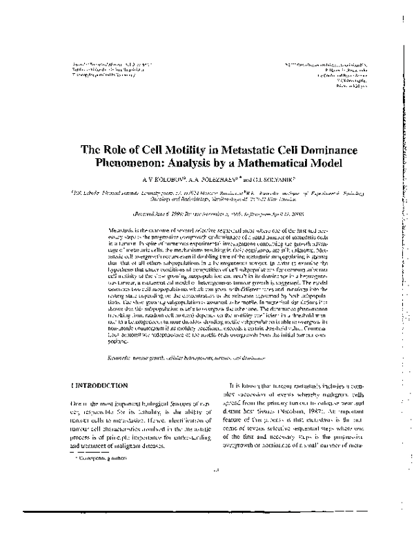 (PDF) The Role of Cell Motility in Metastatic Cell Dominance Phenomenon ...