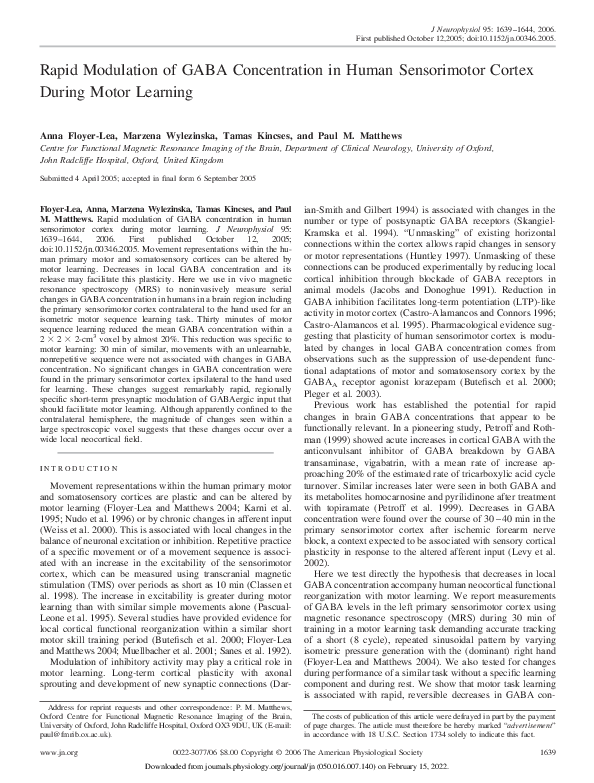 (PDF) Rapid Modulation of GABA Concentration in Human Sensorimotor ...