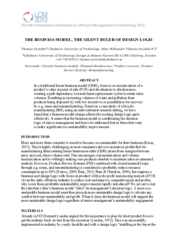 (PDF) The Business Model , the Silent Ruler of Design Logic