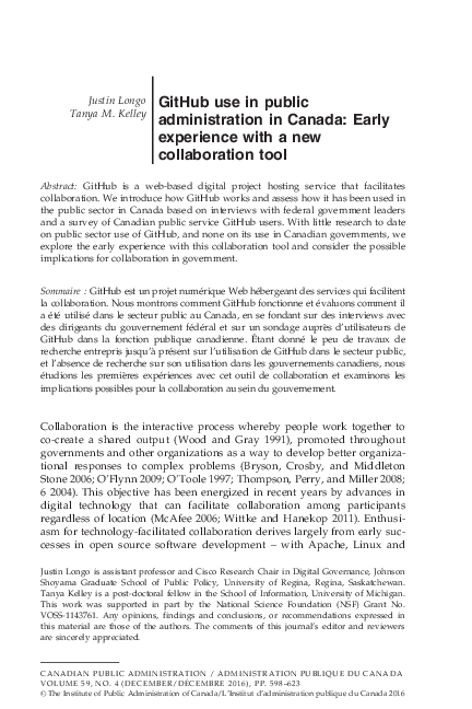 (PDF) GitHub use in public administration in Canada: Early experience ...
